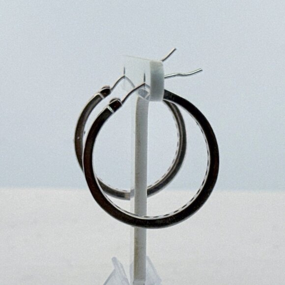 Estate Vintage 925 Sterling Silver CZ Hoop Earrings, 1.13", 7g, Marked - Picture 4 of 9